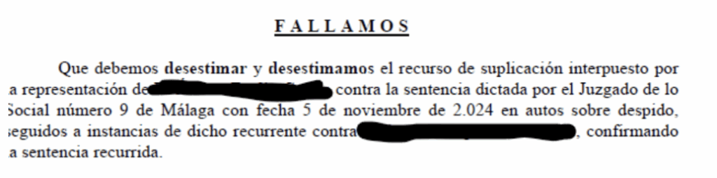 Caso de éxito: Despido procedente de conductor por negligencia grave 3 Rojano Vera - Derecho Laboral Málaga - Fallo Despido procedente de un conductor