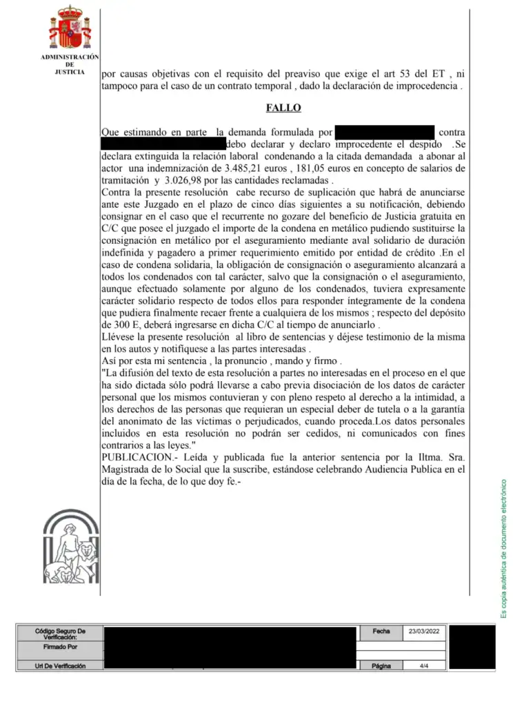 Despido improcedente por contrato temporal en fraude en Málaga
