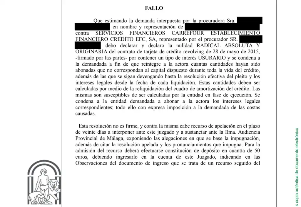 nulo contrato tarjeta revoilving usura rojano vera abogados