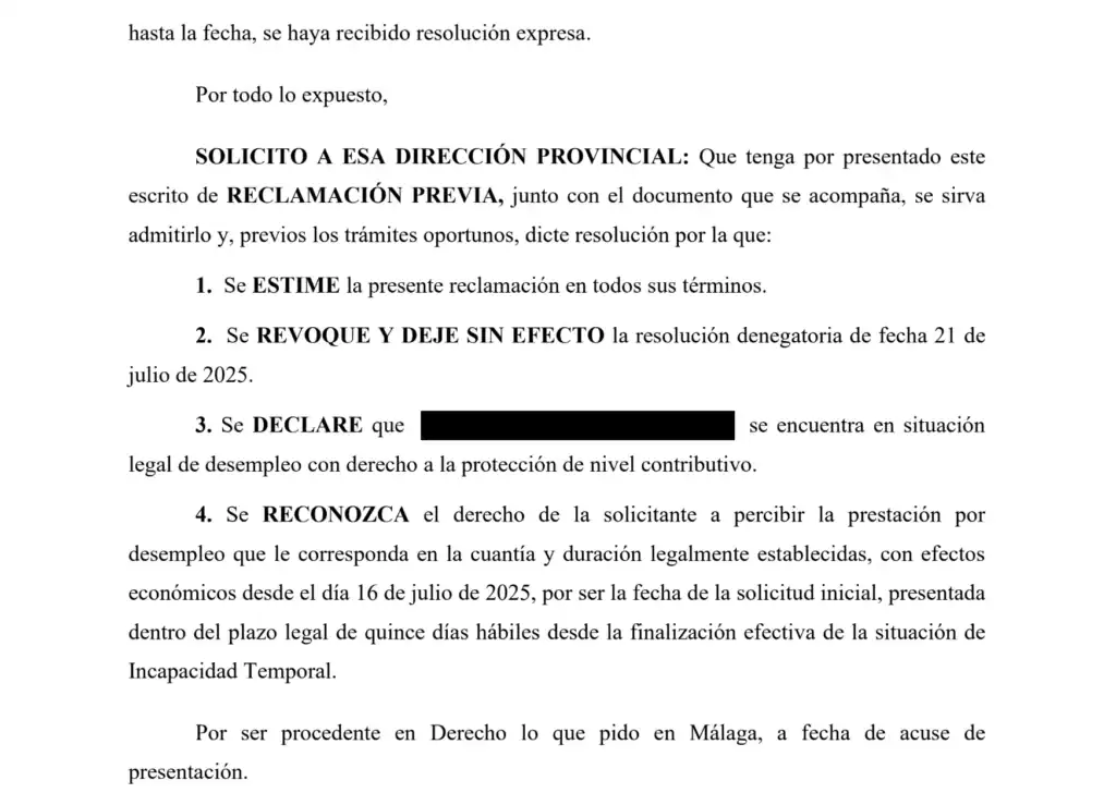 Reclamación previa estimada por el SEPE sobre prestación por desempleo
