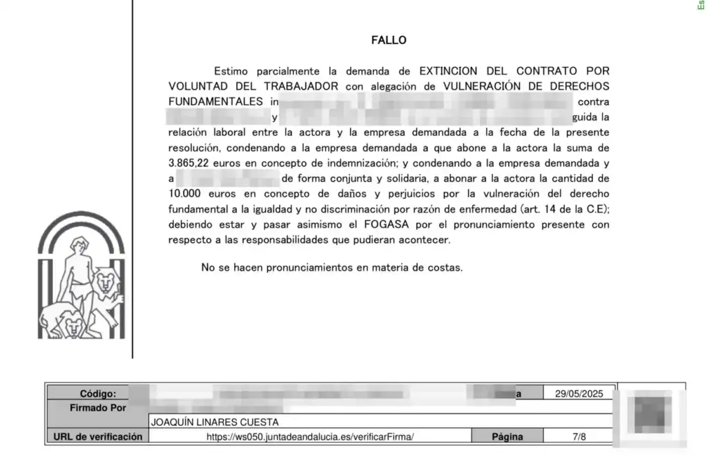 Condena al administrador por presionar a una trabajadora de baja médica